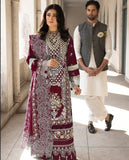 MAHNOOR WINE RED 3PC LAWN UNSTITCHED LUXURY EMBROIDERED 
Code:18