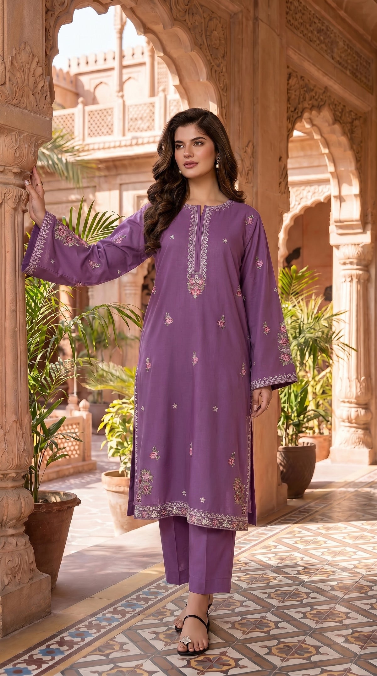 RIWAQ - 2PCS EMBROIDERED UNSTITCHED DHANAK SUIT #RWQ2110