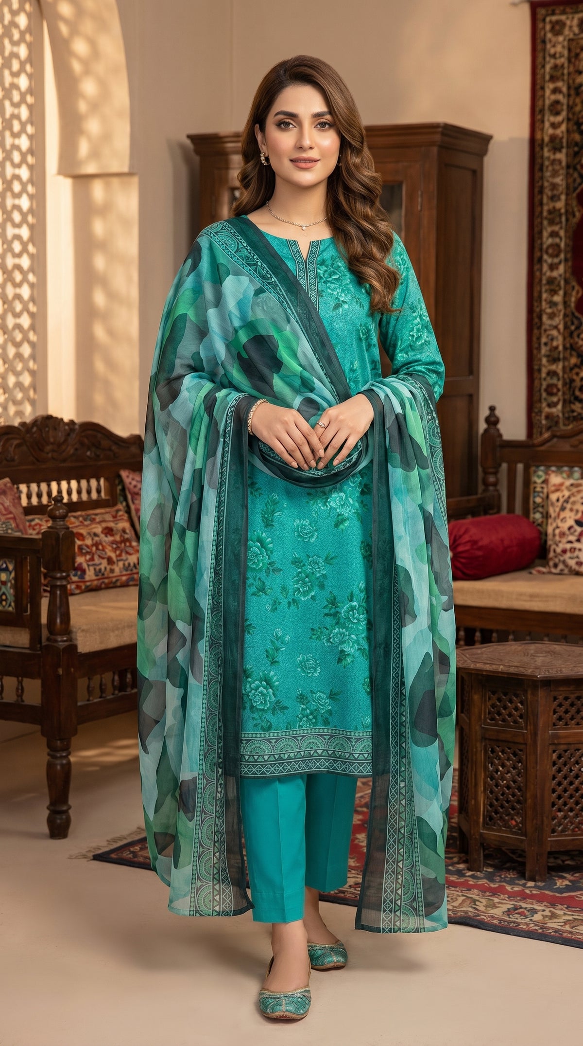 RIWAQ - 3PCS UNSTITCHED PREMIUM LAWN SUIT #RWQ038