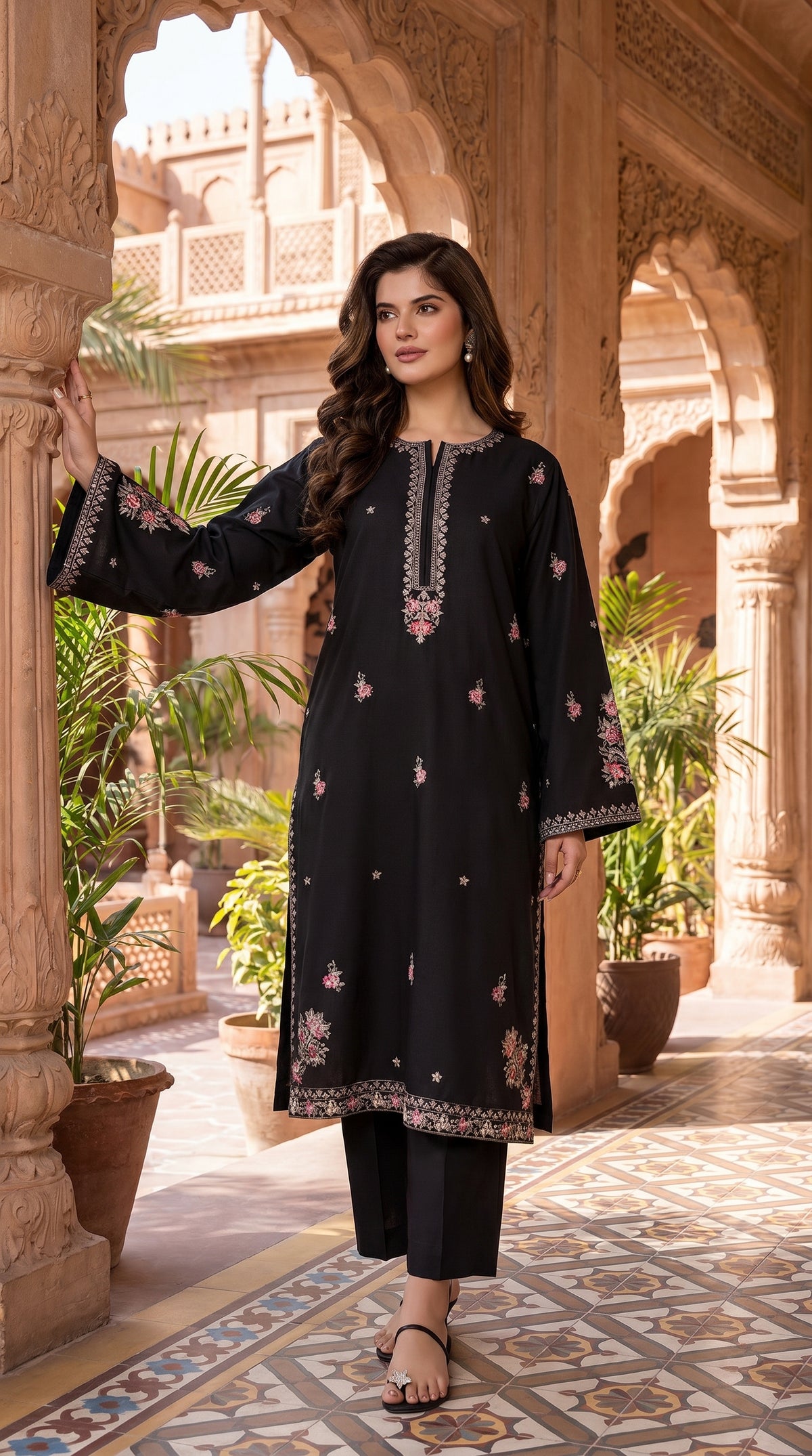 RIWAQ - 2PCS EMBROIDERED UNSTITCHED DHANAK SUIT #RWQ2075