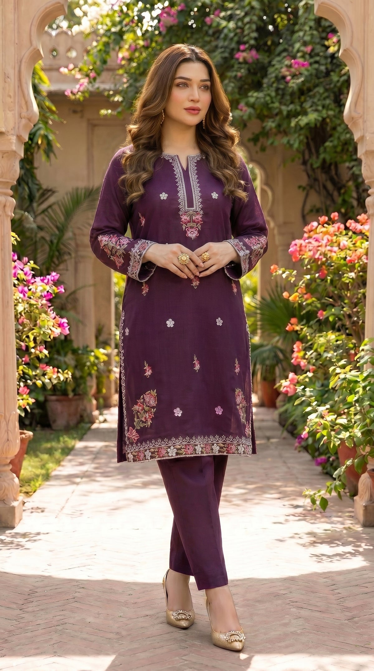 RIWAQ - 2PCS EMBROIDERED UNSTITCHED DHANAK SUIT #RWQ2077