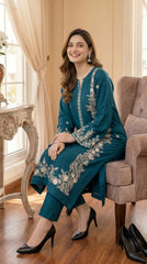RIWAQ - 2PCS EMBROIDERED UNSTITCHED DHANAK SUIT #RWQ2111